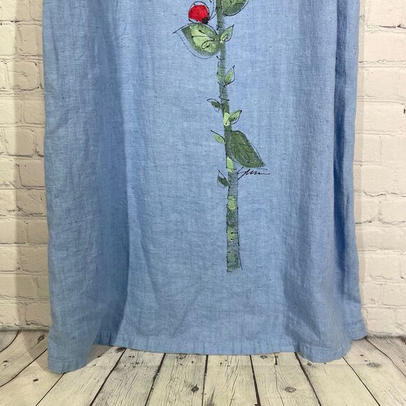 Mishi Maxi Linen Dress Women Small Chambray Hand Painted Artsy Pockets Boho - Picture 8 of 14
